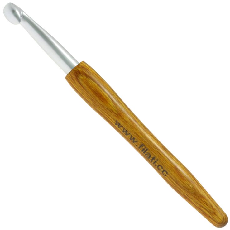 Lana Grossa Aguja de ganchillo aluminio con mango de diseño de madera Signal No. 9,0