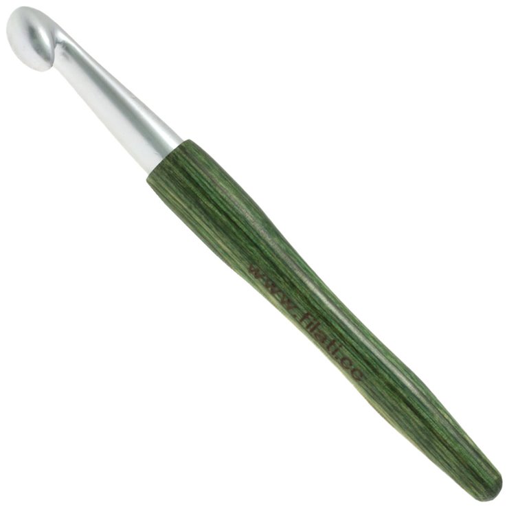 Lana Grossa Aguja de ganchillo aluminio con mango de diseño de madera Signal No. 12,0