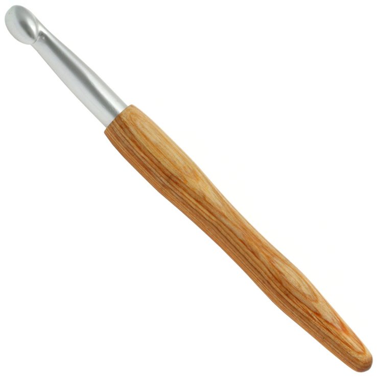 Lana Grossa Aguja de ganchillo aluminio con mango de diseño de madera Natur No. 10,0