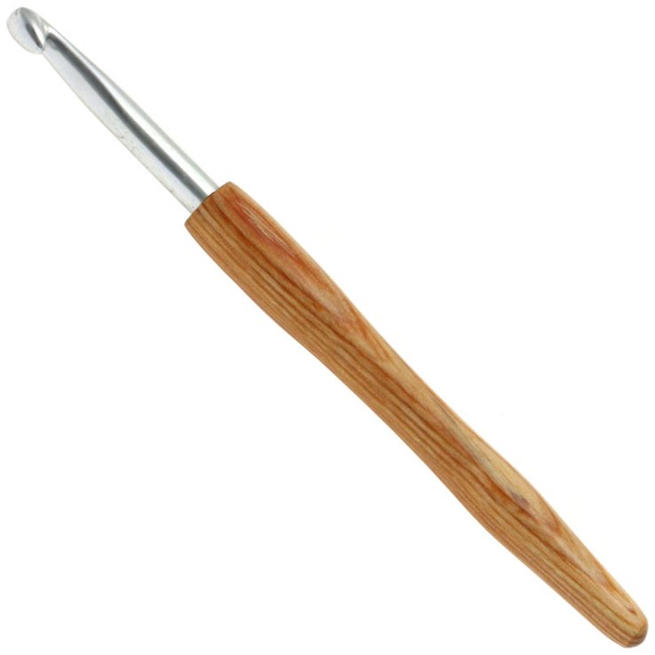 Lana Grossa Aguja de ganchillo aluminio con mango de diseño de madera Natur No. 6,5