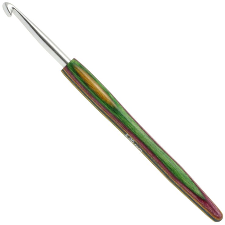 Lana Grossa Aguja de ganchillo aluminio con mango de diseño de madera Color No. 5,0