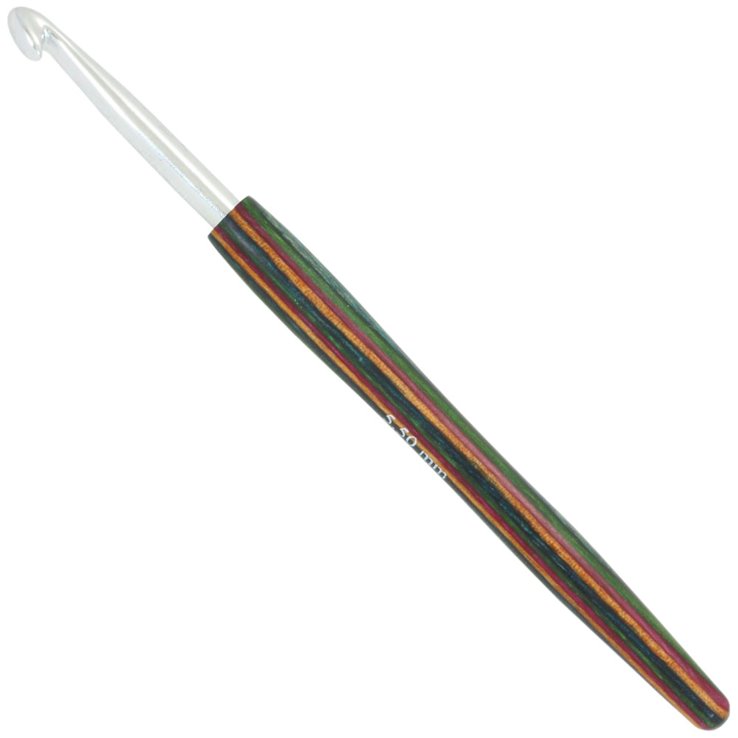 Lana Grossa Aguja de ganchillo aluminio con mango de diseño de madera Color No. 5,5