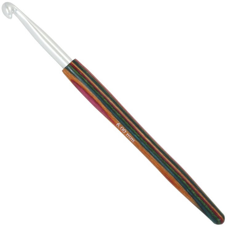 Lana Grossa Aguja de ganchillo aluminio con mango de diseño de madera Color No. 6,0