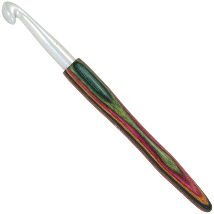 Lana Grossa Aguja de ganchillo aluminio con mango de diseño de madera Color No.  8,0