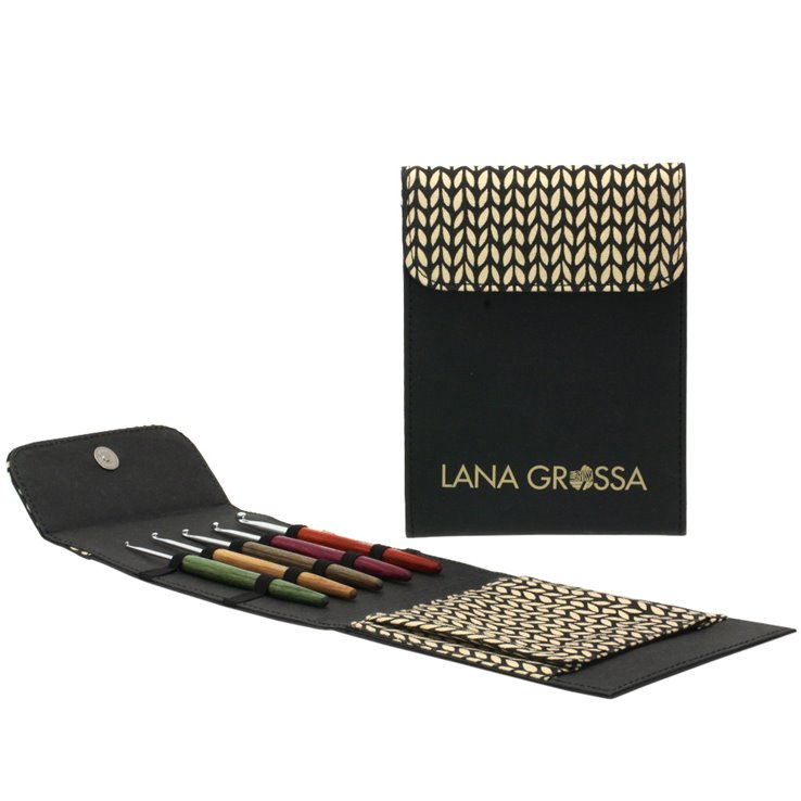 Lana Grossa Conjunto de agujas de ganchillo diseño de madera Signal (negro)